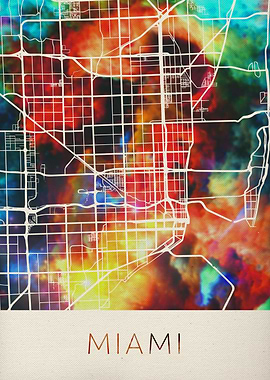 Miami Watercolor City Map