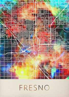 Fresno Watercolor City Map