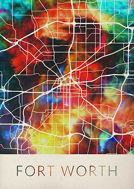 Fort Worth Watercolor Map