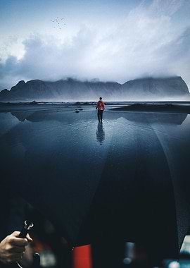 Sky lake umbrella mirror