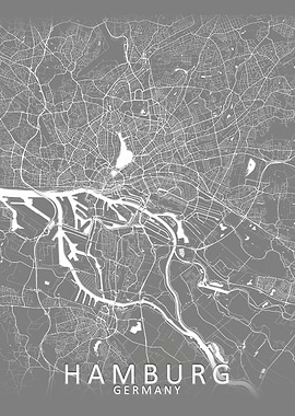 Grey 3D Hamburg City Map