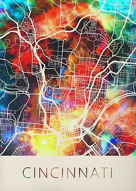 Cincinnati Watercolor Map