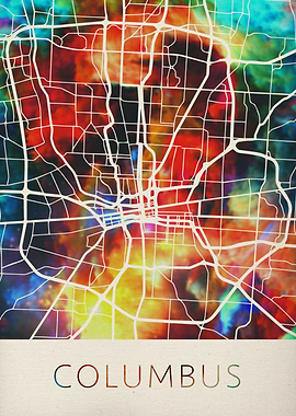 Columbus Watercolor Map