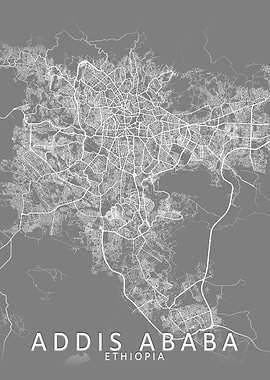 Addis Ababa Grey City Map