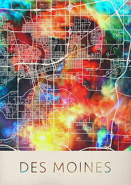Des Moines Watercolor Map