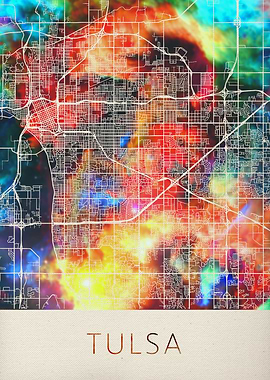 Tulsa Watercolor City Map