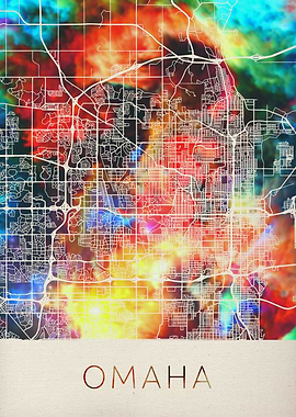 Omaha Watercolor City Map
