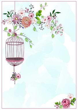 Flowers and bird cage