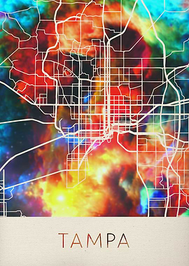 Tampa Watercolor City Map