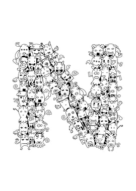 Monster Doodle Alphabet N