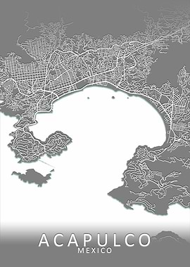 Acapulco Grey City Map