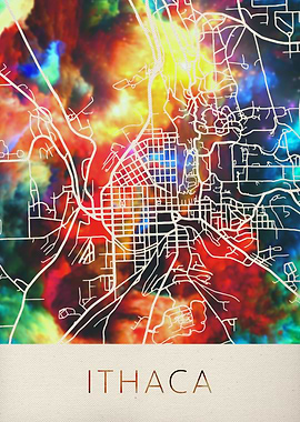 Ithaca Watercolor City Map