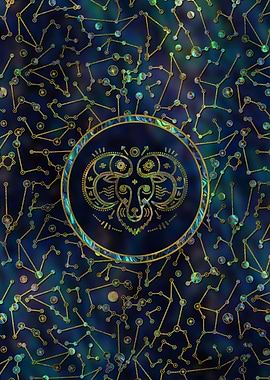 Aries Zodiac Gold Abalone