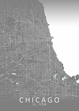 Chicago Grey City Map