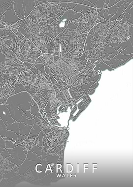 Cardiff Grey City Map