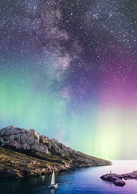 Magical night over the sea