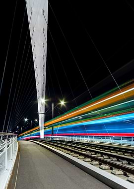 Tram bridge at night