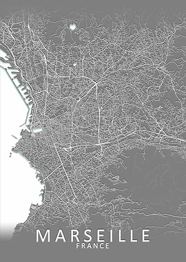 Marseille Grey City Map