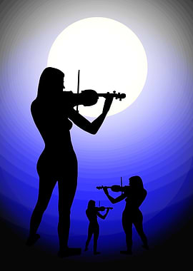 3 Violinists in moonlight