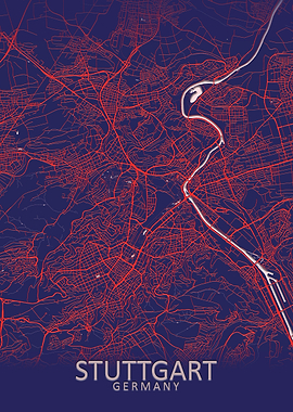 Stuttgart Dark Blue Map
