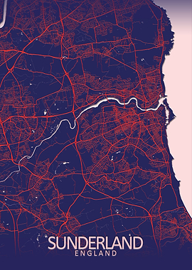 Sunderland Dark Blue Map