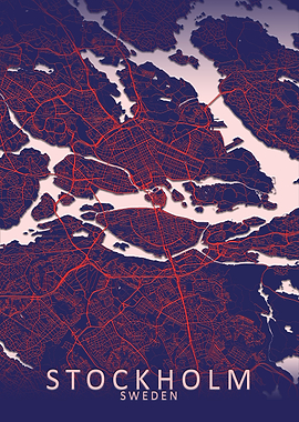 Stockholm Dark Blue Map