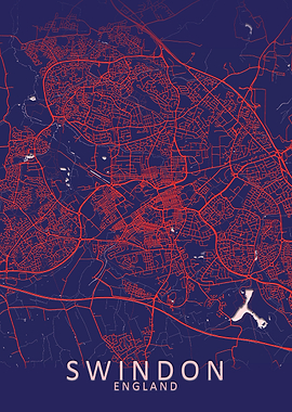 Swindon Dark Blue City Map