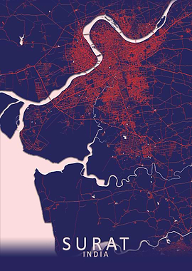 Surat Dark Blue City Map