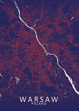 Warsaw Dark Blue City Map