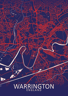 Warrington Dark Blue Map