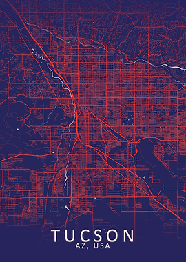 Tucson Dark Blue City Map
