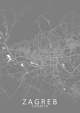 Zagreb Grey City Map