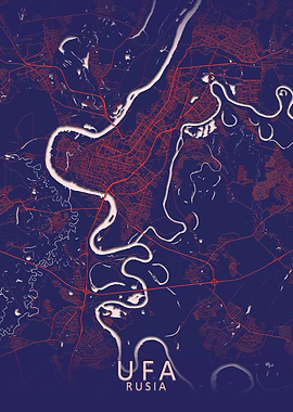 Ufa Dark Blue City Map