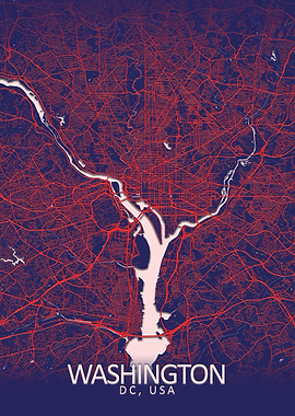 Washington Dark Blue Map