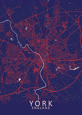 York Dark Blue City Map