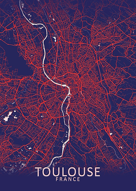 Toulouse Dark Blue Map