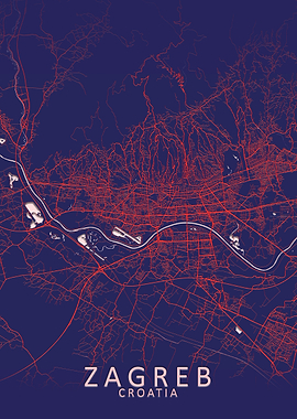 Zagreb Dark Blue City Map