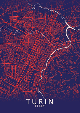 Turin Dark Blue City Map