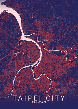 Taipei City Dark Blue Map