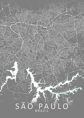 Sao Paulo Grey City Map