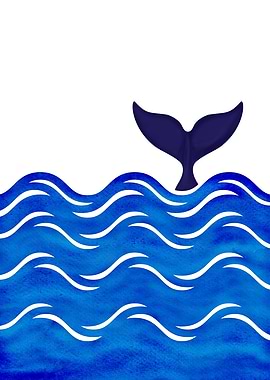 Watercolor Whale Tail