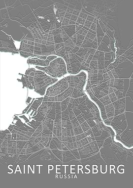 Saint Petersburg Grey Map