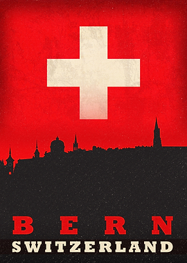 Bern City Skyline on Flag