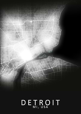 Detroit LED Glow City Map