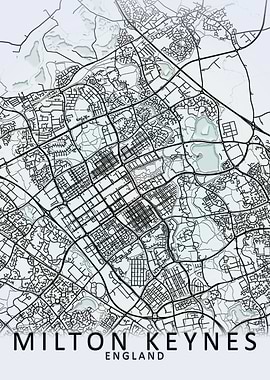 Milton Keynes White Map