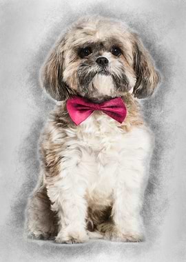 Lhasa Apso in bow tie agai