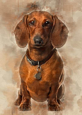 Dachshund dog looking at c