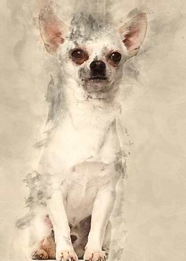 Chihuahua sitting against