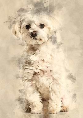 Maltese dog sitting agains