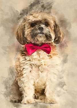 Lhasa Apso in bow tie agai